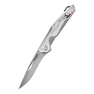 新品大马士革钢折叠刀防身迷你钥匙扣折刀开刃高硬度锋利户外刀具