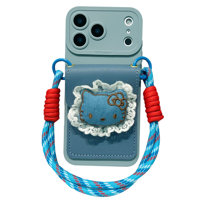 蓝色蕾丝kt猫卡包手机壳