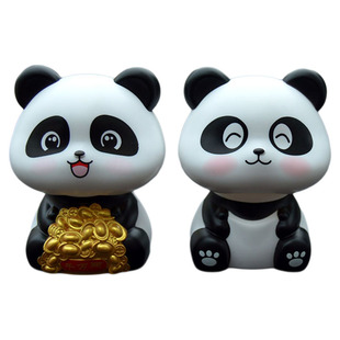 创意可爱太阳能自动点头熊猫摆件汽车中控台装饰用品车载车内饰品