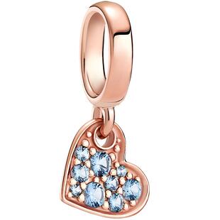 Pandora潘多拉奥莱浅蓝色倾斜的心密镶吊坠串珠礼物