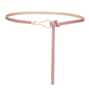 夏季细腰带女真皮装饰配连衣裙子衬衫收腰粉色白色黄色蓝色小皮带