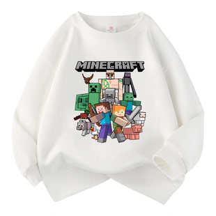 我的世界男童卫衣春秋冬新圆领男女童加绒加厚儿童衣服Minecraft