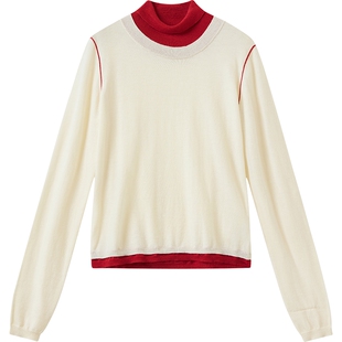 播 bo 商场同款高领假两件100%羊毛衫女秋冬新款BDS4SD4737