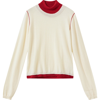 播 bo 商场同款高领假两件100%羊毛衫女秋冬新款BDS4SD4737