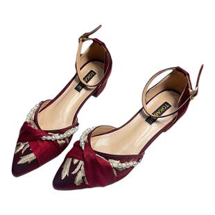 中式红色婚鞋2026春夏新款女凉鞋优雅气质配旗袍粗跟低跟单鞋女鞋