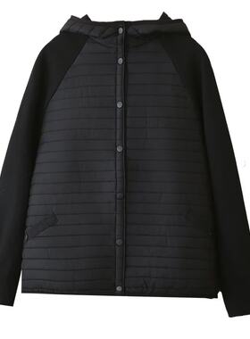 秋冬大码轻薄连帽拼接修身棉服