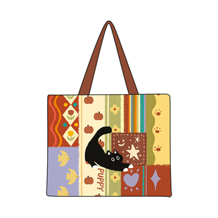 尼睿帆布袋学生装书大容量带拉链单肩包女2025新款帆布包可爱AC