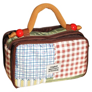 化妆包大容量撞色格纹收纳包多功能洗漱包便捷旅行包行李箱整理包