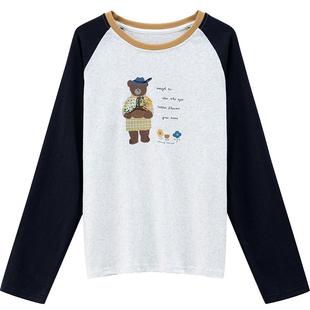 LAGOGO花束小熊童趣印花长袖T恤女2026春新款元气插肩袖打底上衣