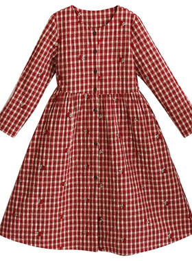 【樱桃红了】原创复古红格子圆领棉衣女2025冬季收腰保暖绗棉棉服