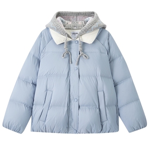 【费尔岛】乐町短款面包羽绒服25冬季新款撞色可脱卸提花针织帽*