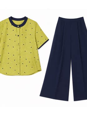 赋妤夏季妈妈装短袖棉麻衬衫上衣