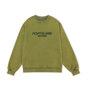 PCMY水洗模糊品牌名卫衣男女情侣潮牌宽松休闲加绒套头圆领长袖春
