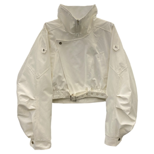 2026春季新款美式复古工装风翻领短外套腰带机车服夹克小个子上衣