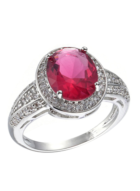 四爪红色超大椭圆锆石戒指送她