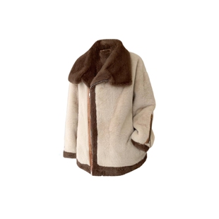 休闲风貂毛皮一体女短款加厚保暖CC皮草外套杨小妖米色拉贡上衣服