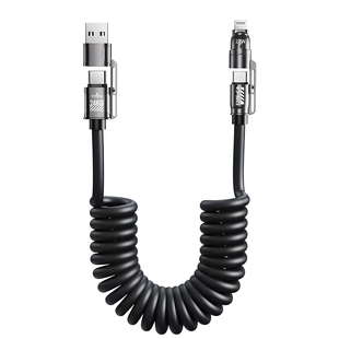 四合一快充数据线240W两米弹簧伸缩充电线适用苹果17华为小米VIVO手机二拖二数据线车载carplay投屏传输快充