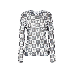 XG/雪歌XJ101003B393满版印花长袖T恤时尚春季新款套头圆领上衣女