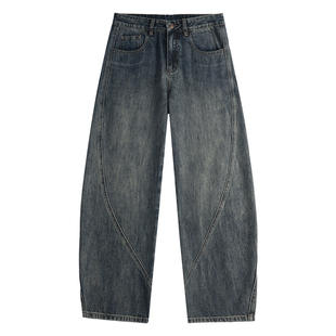 马切达痞帅宽松男士显瘦弯刀牛仔裤阔腿休闲裤子百搭水洗春季长裤