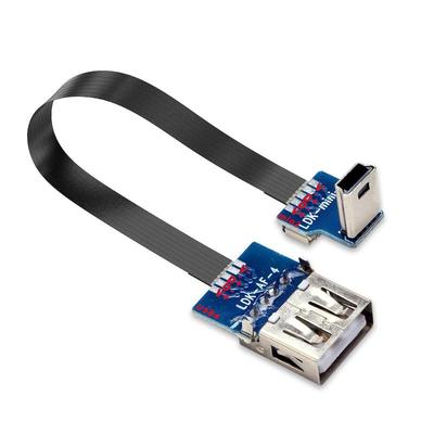 mini转usb母转接延长线5P接口V3 OTG数据传输线T口公转USB母车载接U盘梯形口航拍软排线数据超薄弯头90度直角