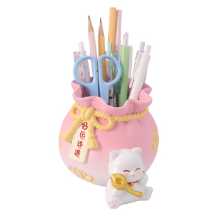 招财猫笔筒可爱治愈小摆件客厅书桌装饰品房间改造小物件生日礼物
