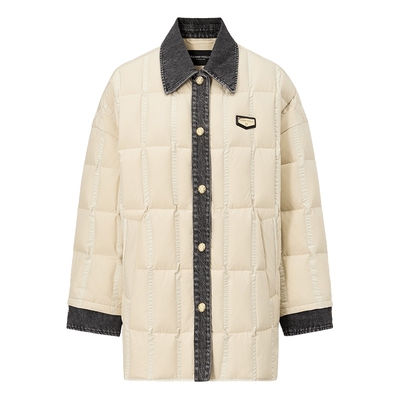 仿佛撞色衬衫式羽绒服女