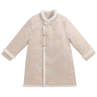 英氏女童新中式加绒汉服外套棉服秋冬装2026新款蝴蝶结上衣拜年服