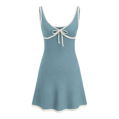 CIDER 针织色撞色镶边系带V领迷你连衣裙女装108589599