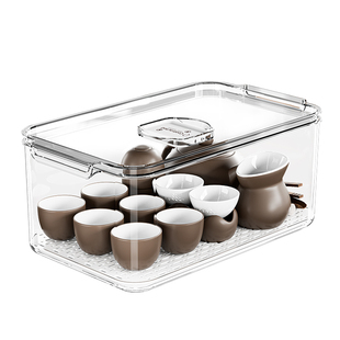 茶具收纳盒透明酒杯防尘放功夫茶杯橱柜装碗茶壶可叠加杯子置物架