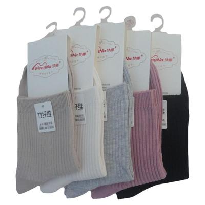 梦娜竹纤维女棉袜秋冬厚款纯色抗菌防臭吸汗中筒简约女士袜子暗纹