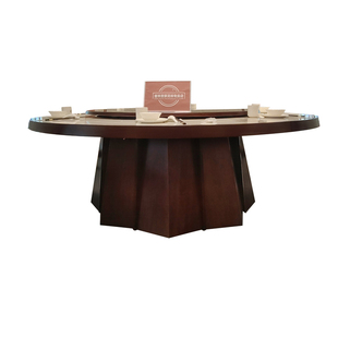 酒店电动餐桌大圆桌轻奢岩板火锅桌子饭店会所包厢20人电磁炉饭桌