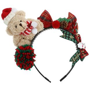 圣诞节发箍女2025新款发卡可爱红色毛绒小熊头箍圣诞头饰装饰发饰