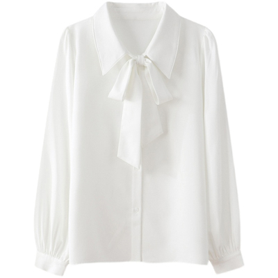 秋冬加厚保暖蝴蝶结系带衬衫女大码胖m加绒通勤百搭高级气质上衣