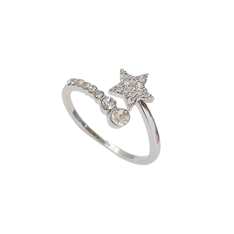 星星流星戒指女小众设计开口素圈戒指女时尚个性尾戒指环锆石戒指