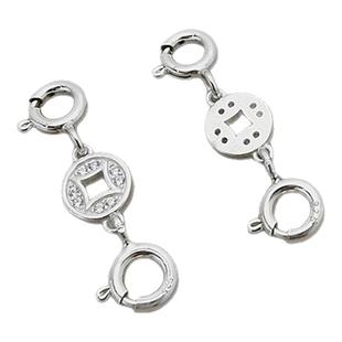 S925纯银加厚铜钱带石双扣DIY项链手链延长链扣手工DIY串珠连接扣