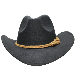 荒野大镖客同款卡其麻绳休闲遮阳防晒保暖男女儿童毛呢西部牛仔帽