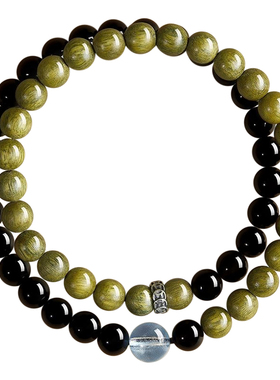 【已过香香】黑曜石绿檀双圈手串