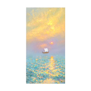 法式奶油风实木小船一帆风顺入户玄关装饰画日出治愈走廊尽头挂画