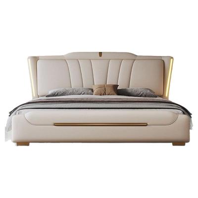 意式轻奢真皮床主卧室高端大气双人床现代简约1.8米软包储物婚床