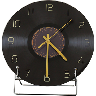 创意复古黑胶唱片桌面时钟摆台式钟表摆放式客厅电视柜装饰品摆件