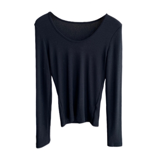 AMR UU◆宝藏T恤 时髦U领正肩修身显瘦长袖打底衫女春夏2026新款