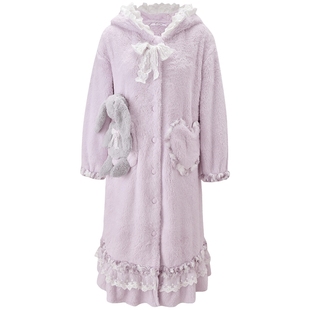 商场同款MYBODY冬季新款睡裙甜美连帽法兰绒浴袍长款家居睡袍女款