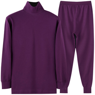 女士高领保暖内衣纯棉毛衫中老年人秋衣秋裤套装衬衣衬裤线衣线裤