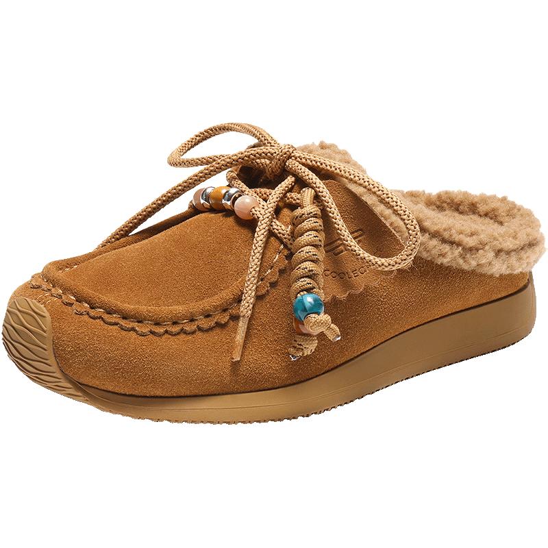 百丽加绒毛毛勃肯鞋女冬季新款内增高可外穿包头拖B2890DH5