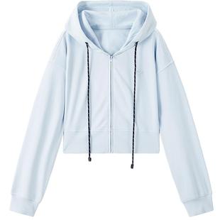 乐町韩系通勤截短式卫衣外套2025春季新款miu系双色帽绳开衫上衣