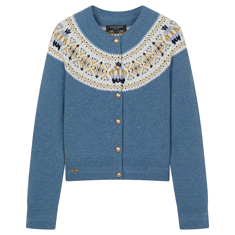 TeenieWeenie小熊女装毛衣2025年秋季新款复古费尔岛提花针织开衫