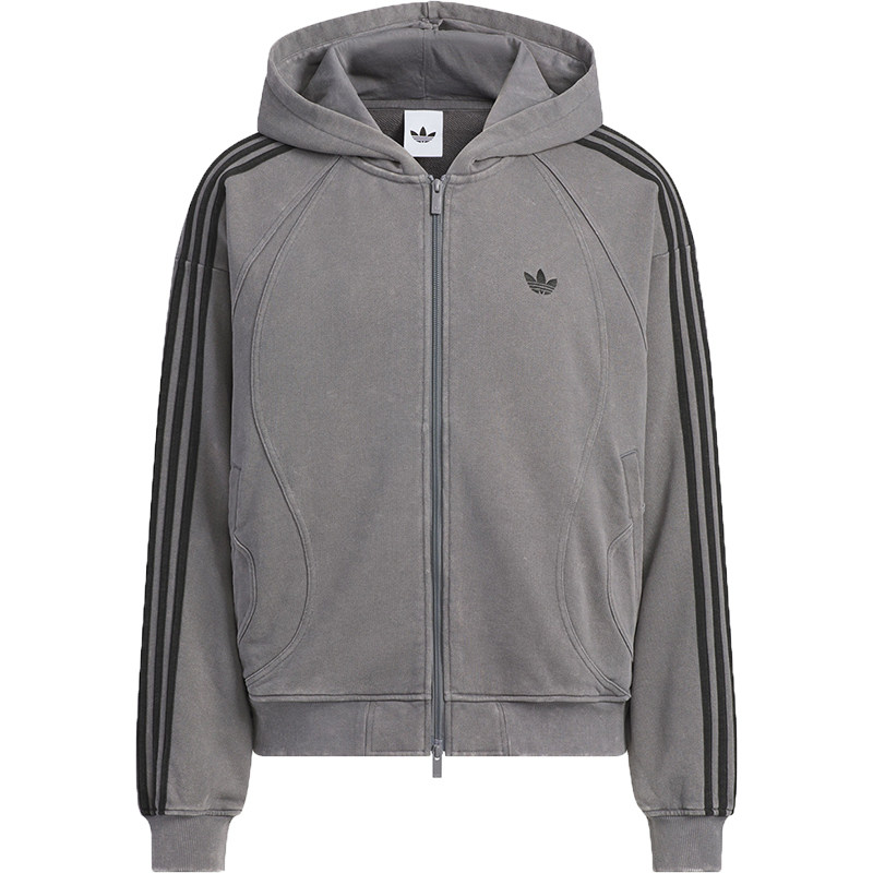 Adidas/阿迪达斯正品三叶草男女连帽休闲毛圈布条纹外套KQ5525
