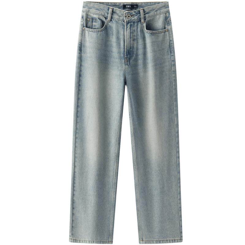 森柔|森马牛仔裤女春季含莱赛尔做旧长裤舒适基础复古百搭阔腿裤