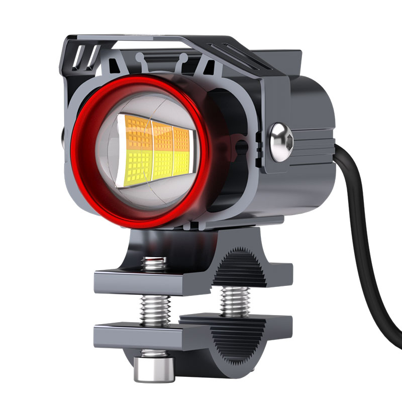 电动车灯摩托车超亮led大灯泡改装12V外置切线强光透镜射灯远近光