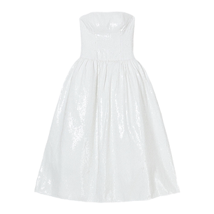 self-portrait 秋冬纯净白气质亮片低腰礼服连衣裙